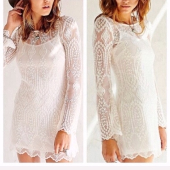 Ecote Urban Outfitters Mesh Embroidered Overlay Coastal Cowgirl Mini Dress Sz. S - Picture 1 of 12